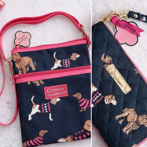Simply Southern Handbags - Simply Southern Dog Crossbody & Zip Around Wallet Navy and Pink